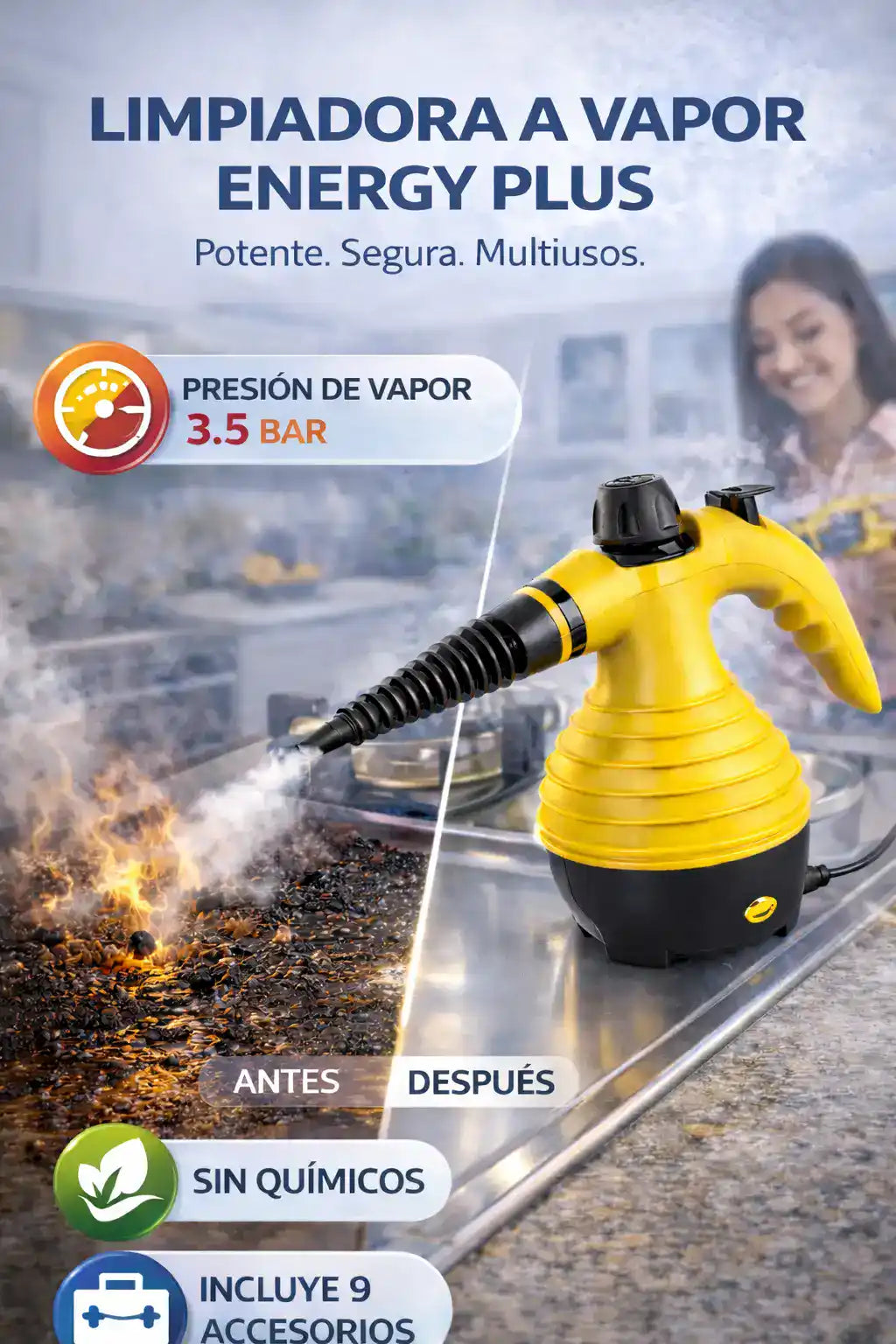 LIMPIADORA A VAPOR ENERGY PLUS - ACABA CON LA GRASA PEGADA SIN ESFUERZO