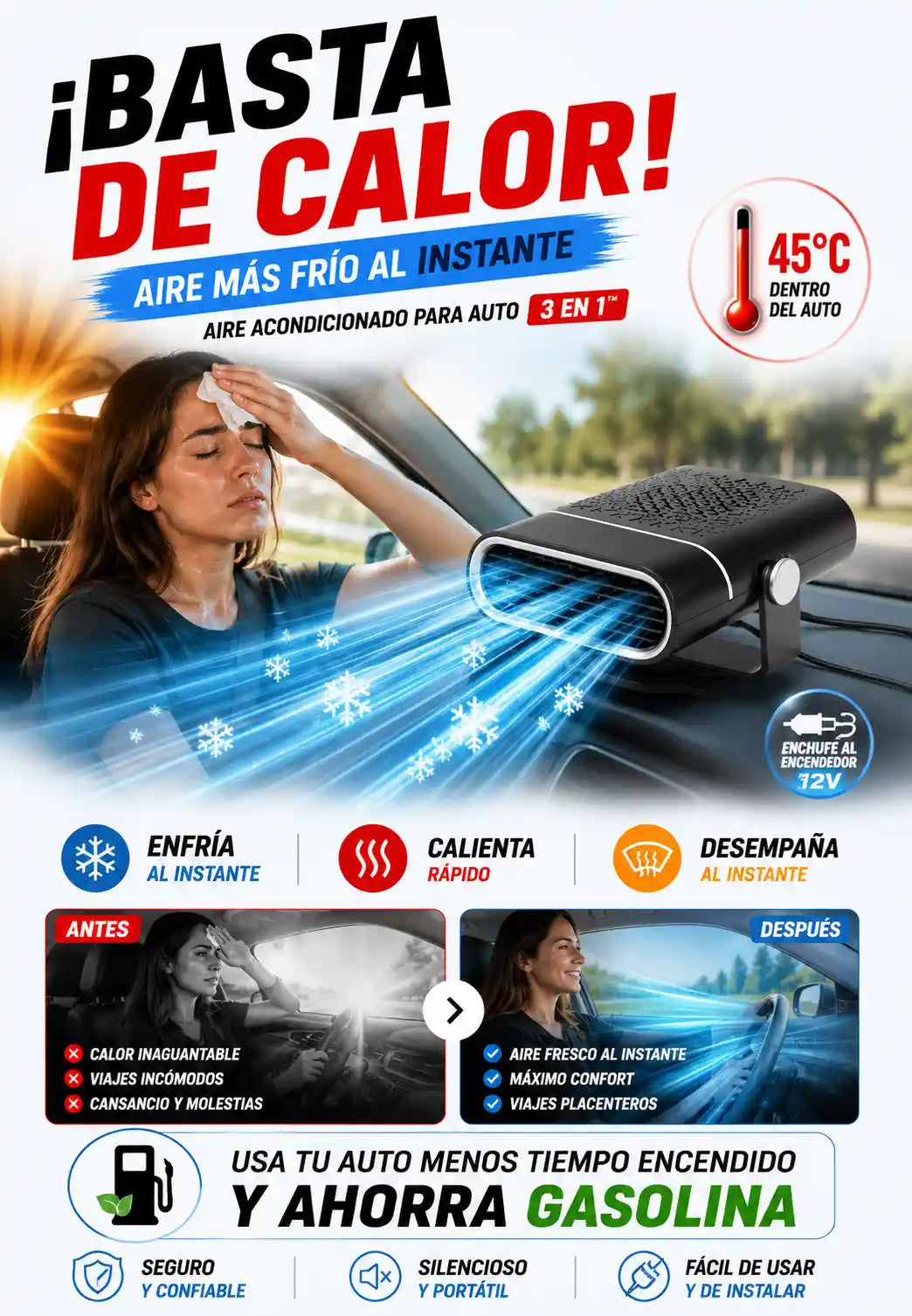 AIRE ACONDICIONADO PARA AUTO 3 EN 1™ - CALIENTA, ENFRÍA Y DESEMPAÑA AL INSTANTE