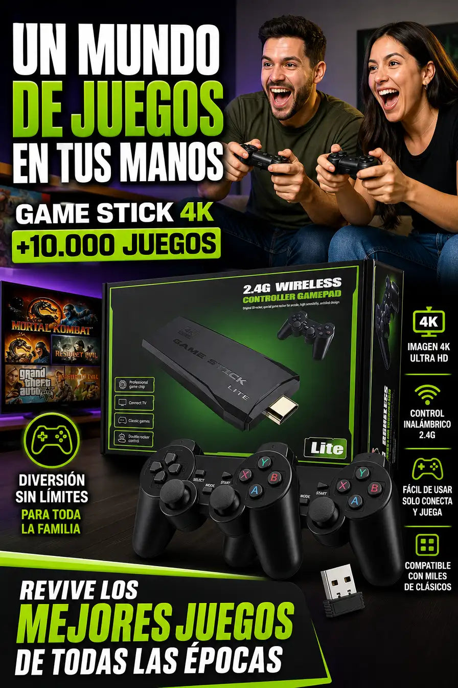 GAME STICK RETRO PRO™ | +10.000 JUEGOS Y 2 MANDOS INALÁMBRICOS