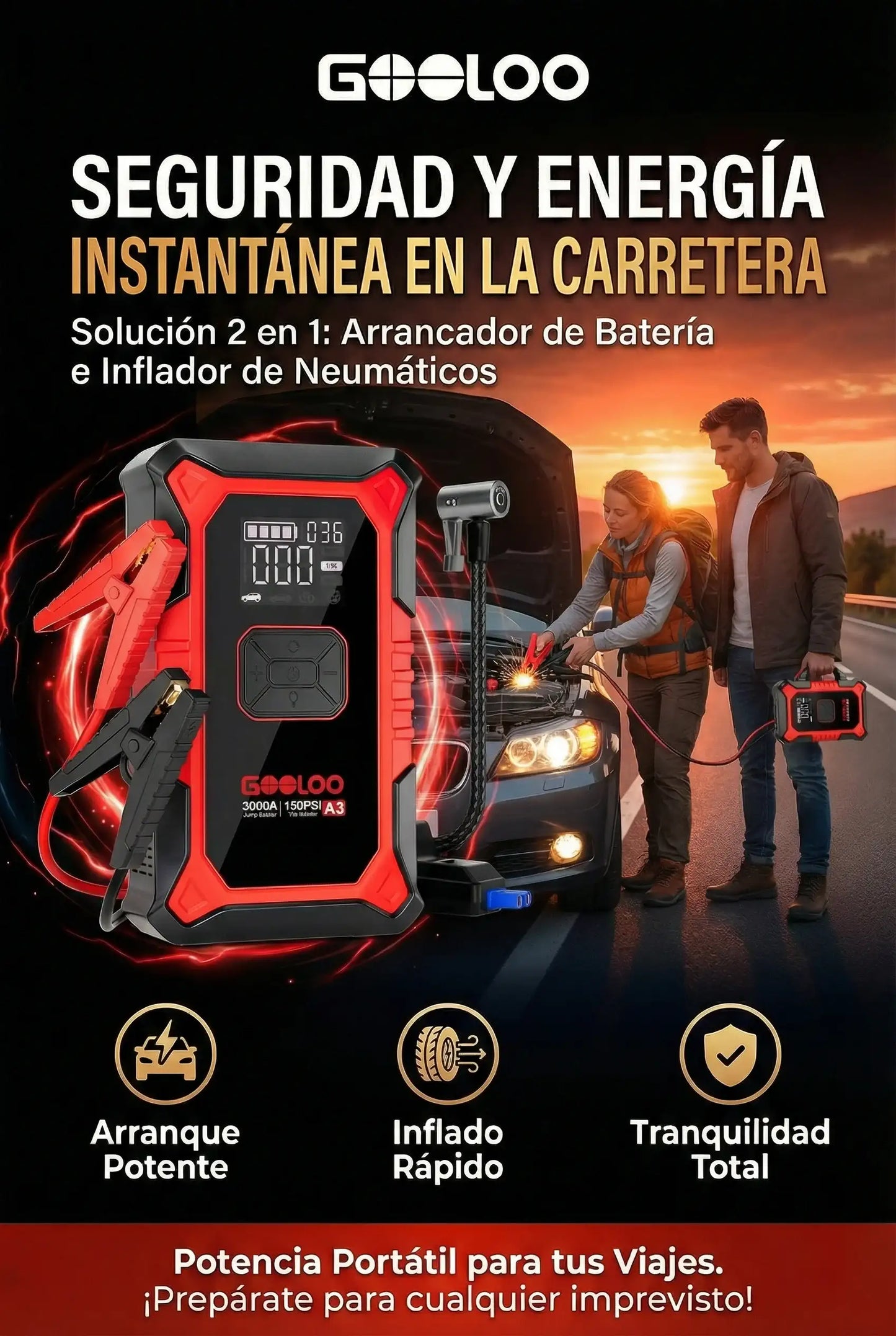 ARRANCADOR DE BATERÍAS PORTÁTIL PRO – ARRANCA, CARGA Y ALUMBRA EN SEGUNDOS