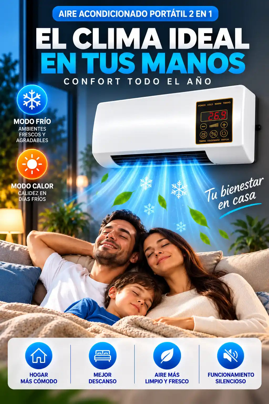 AIRE ACONDICIONADO PORTÁTIL 2 EN 1™ – ¡MÁXIMA POTENCIA Y BAJO CONSUMO, SIN DISPARAR TU FACTURA!