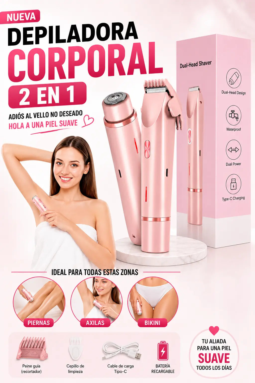 DEPILADORA CORPORAL 2 EN 1™ – ADIÓS AL VELLO NO DESEADO Y HOLA A UNA PIEL SUAVE