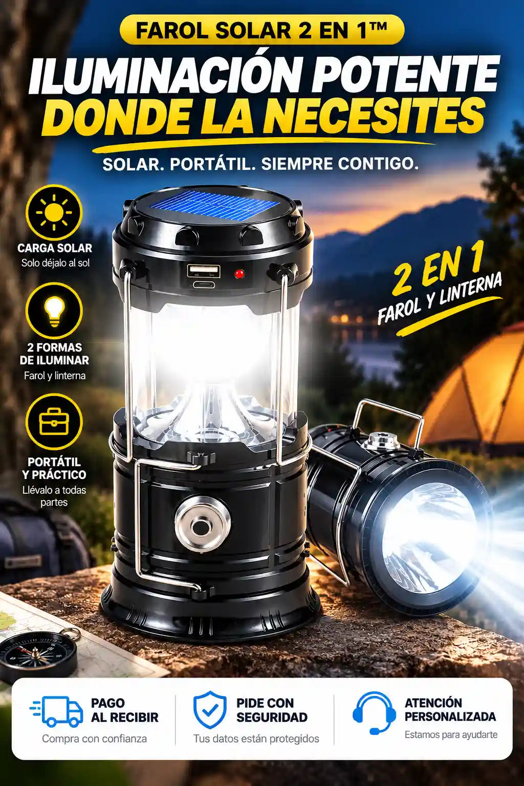 LINTERNA FAROL 2 EN 1™ – ILUMINACIÓN POTENTE DONDE LA NECESITES