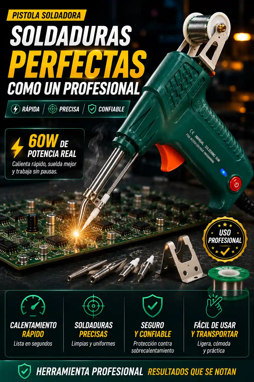 PISTOLA SOLDADORA AUTOMÁTICA 60W™ – SOLDADURAS RÁPIDAS Y PRECISAS