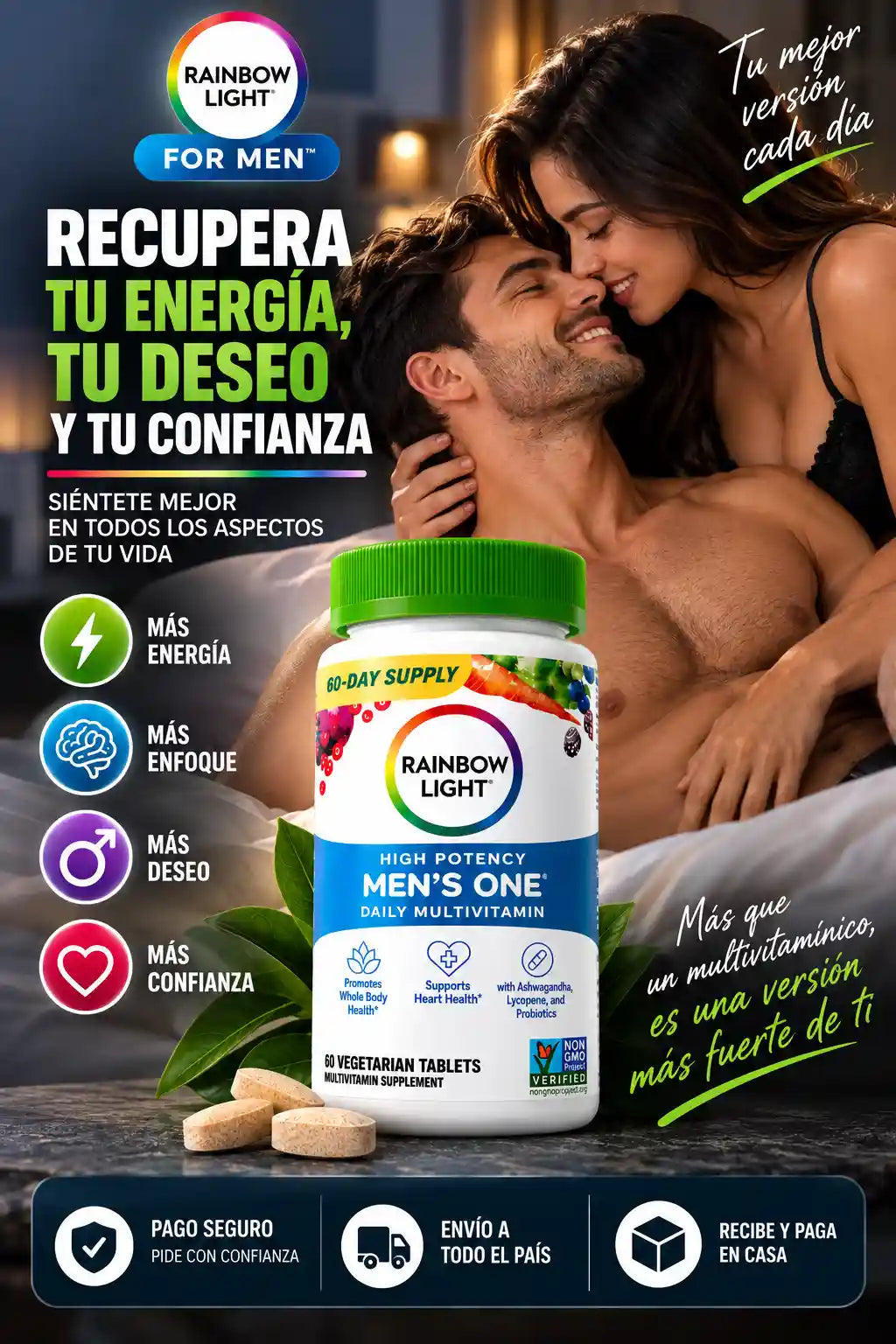 RAINBOW LIGHT FOR MEN™ - ENERGIA Y VITALIDAD EN 1 SOLA TABLETA AL DIA (60 CAPSULAS)