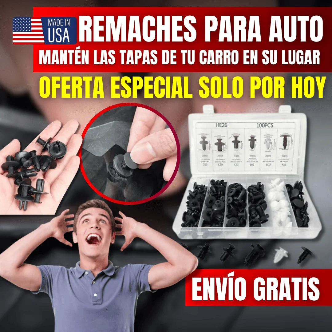 KIT DE CLIPS "REMACHES" PARA CARRO 100 PIEZAS