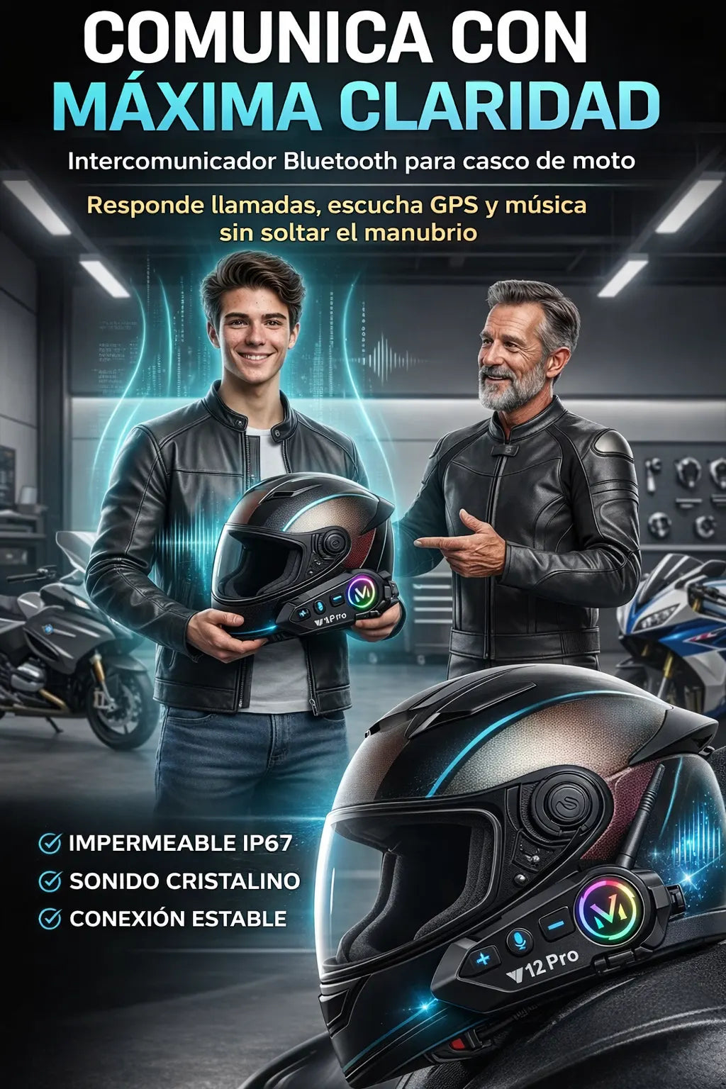 INTERCOMUNICADOR BLUETOOTH PRO PARA MOTO - LLAMADAS, GPS Y MÚSICA SIN SOLTAR EL MANUBRIO