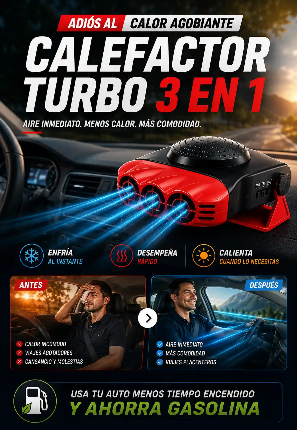 CALEFACTOR TURBO 3 EN 1™ | CALIENTA, ENFRÍA Y DESEMPAÑA AL INSTANTE