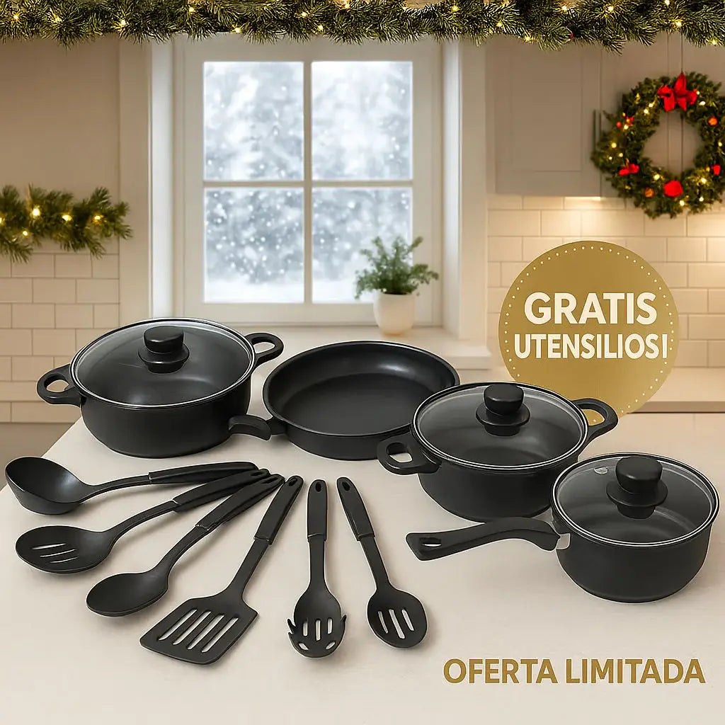 BATERÍA DE OLLAS ANTIADHERENTES PREMIUM – ¡CON UTENSILIOS GRATIS!