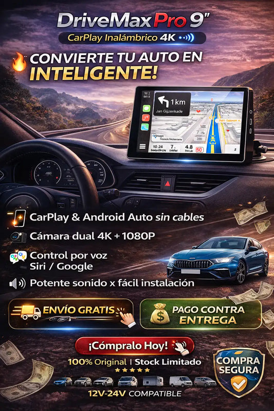 DRIVEMAX PRO 9 CARPLAY INALÁMBRICO 4K - CONVIERTE TU AUTO EN UNA BESTIA INTELIGENTE