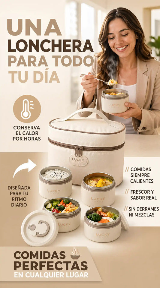 SET X4 LONCHERAS TÉRMICA DE ACERO INOXIDABLE - MANTÉN TU COMIDA CALIENTE DONDE VAYAS
