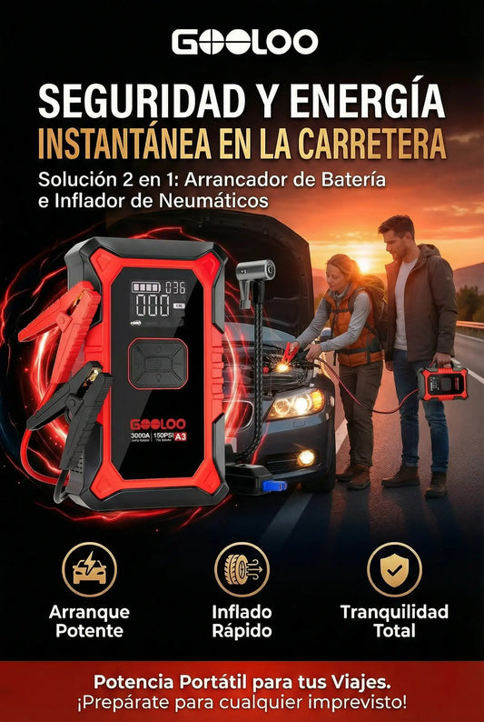 ARRANCADOR DE BATERÍAS PORTÁTIL PRO – ARRANCA, CARGA Y ALUMBRA EN SEGUNDOS