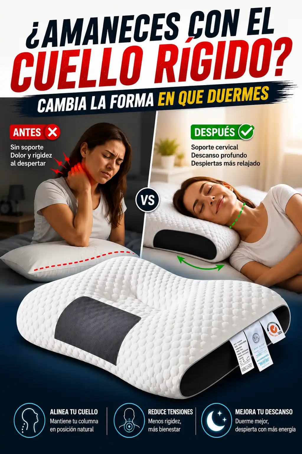 ALMOHADA CERVICAL ERGONÓMICA™ – DESPIERTA CON EL CUELLO MÁS RELAJADO