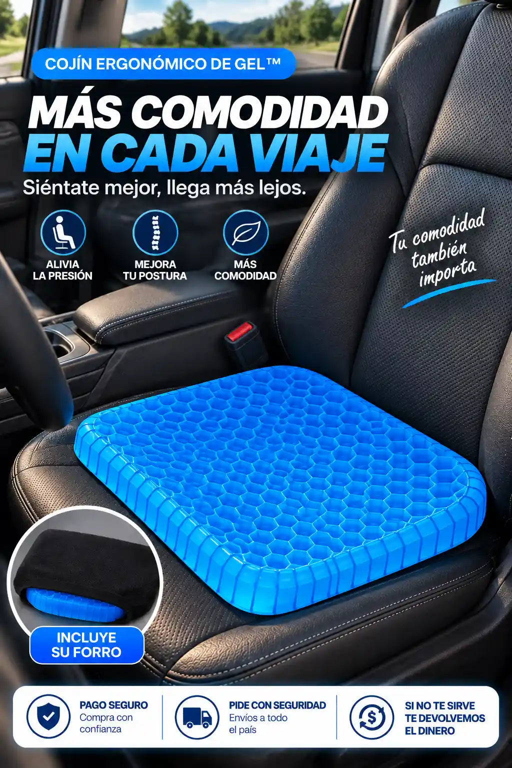 COJÍN ERGONÓMICO DE GEL™ – MÁXIMA COMODIDAD AL ESTAR SENTADO