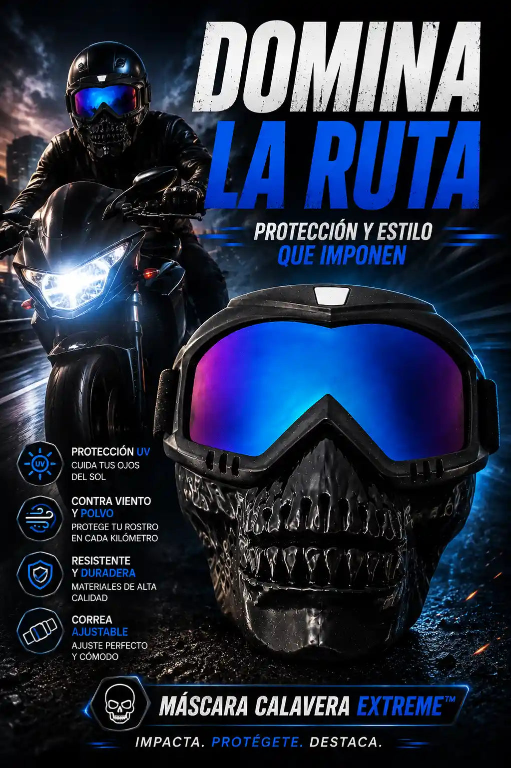 MÁSCARA CALAVERA EXTREME™ – PROTECCIÓN Y ESTILO QUE IMPONEN