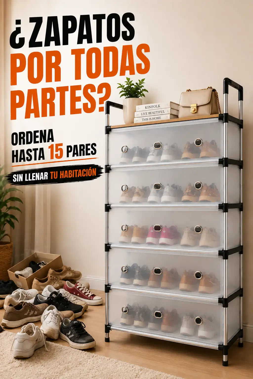 ZAPATERO ORGANIZADOR 5 NIVELES™ – HASTA 15 PARES SIN OCUPAR ESPACIO