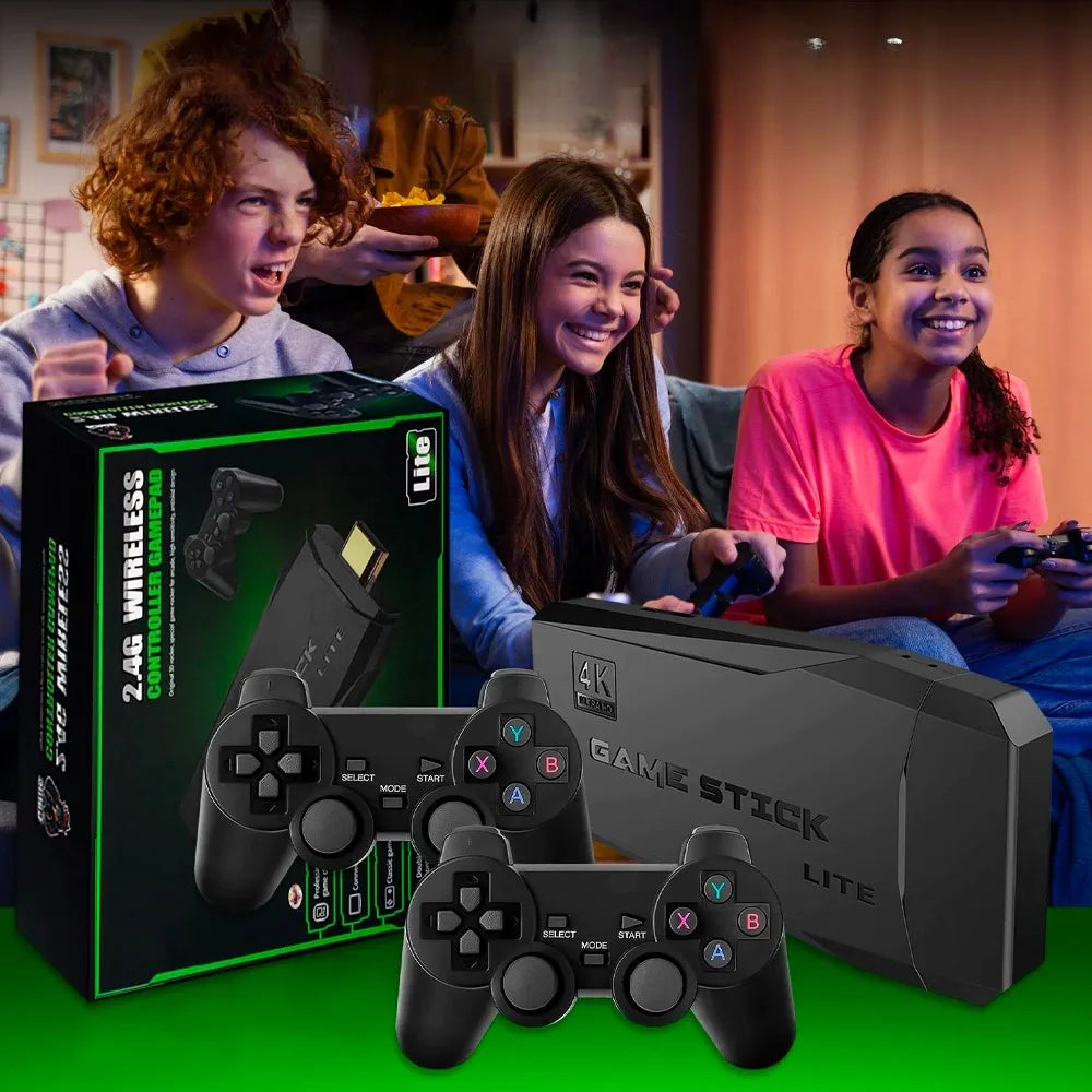 GAME STICK 4K – CONSOLA RETRO CON +10.000 JUEGOS Y 2 MANDOS INALÁMBRICOS