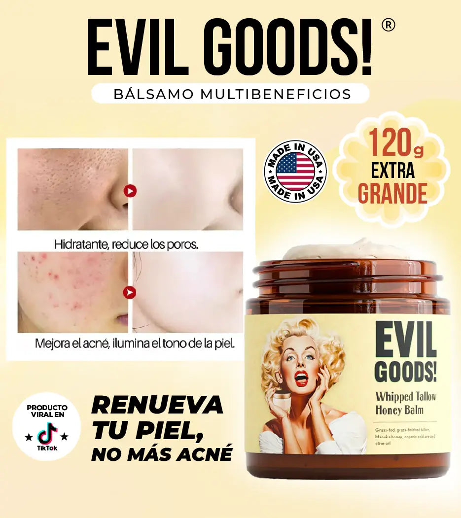 EVIL GOODS CREMA DE SEBO DE RES: ELIMINA ESTRIAS, ACNE Y LINEAS DE EXPRESION EN SEGUNDOS