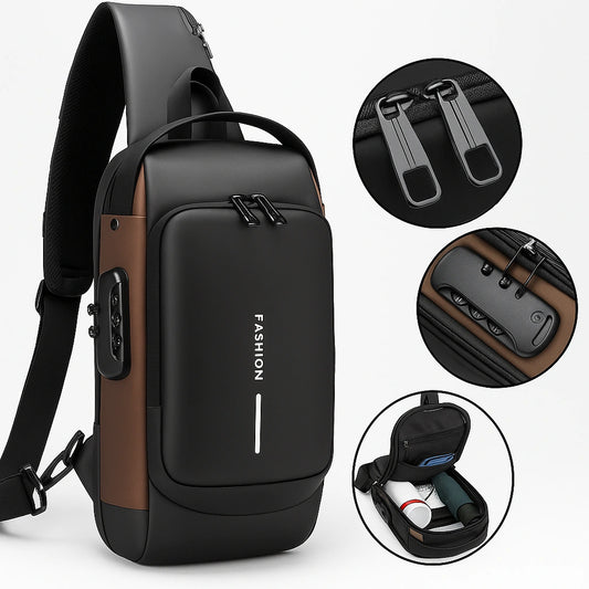 BOLSO MANOS LIBRES ANTIRROBO, CARGA USB, IMPERMEABLE