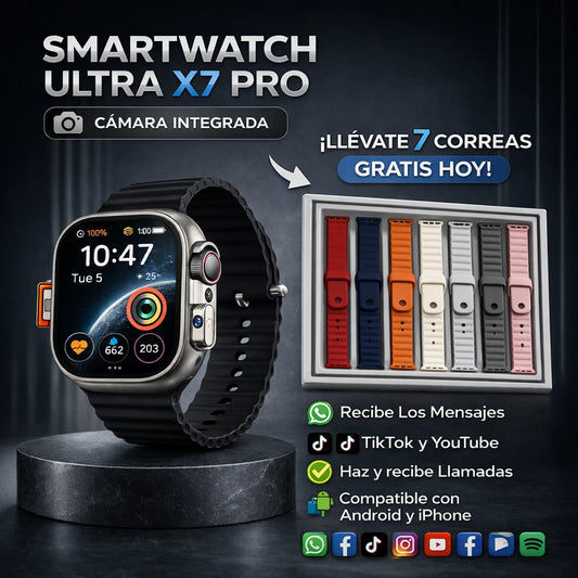 SMARTWATCH ULTRA X7 PRO – CÁMARA + CHIP + 7 CORREAS GRATIS 🎁